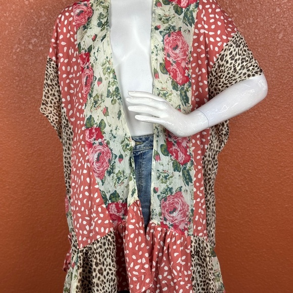 Umgee Floral  Animal Print Open Front Kimono Size S/M. E89 - Picture 3 of 15